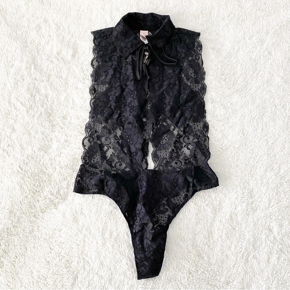 Anthropologie We Are HAH Hot as hell Black Lace Keyhole Bodysuit Size Small NWT - Picture 2 of 6